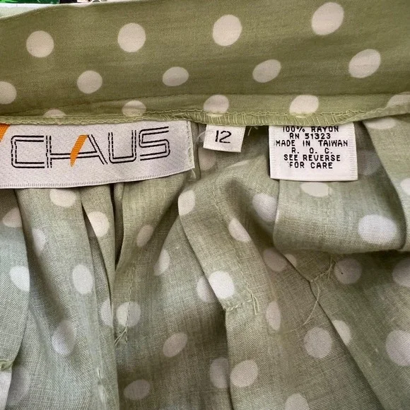 Vintage Rayon Skirt Set Polka Dot Sage Midi Tea Dress Cottagecore 12 - Picture 8 of 10